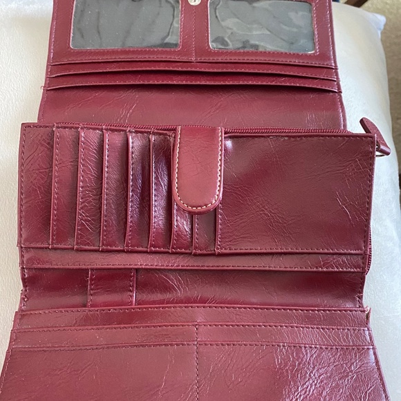 Via Roma Vintage Wallet Zippered Clutch Burgundy Snap Pockets Compartments - Picture 7 of 15